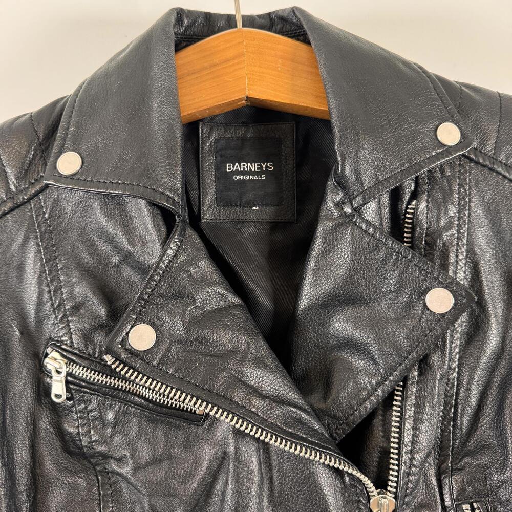 Barney's Originals Clara Black Leather Moto Jacket - Size 4 - Picture 8 of 10